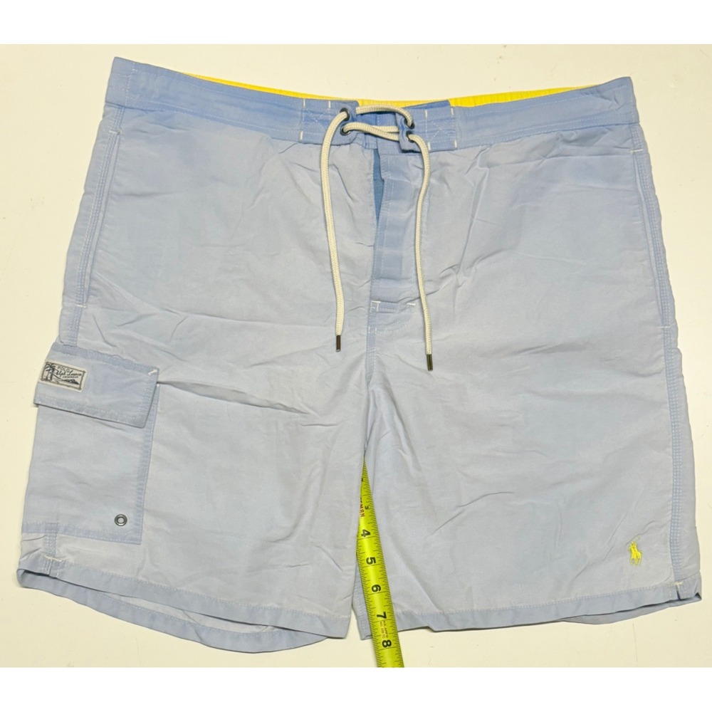 Polo Ralph Lauren Mens Swim Trunks Light Blue Cargo Pocket Mesh Lined Large L